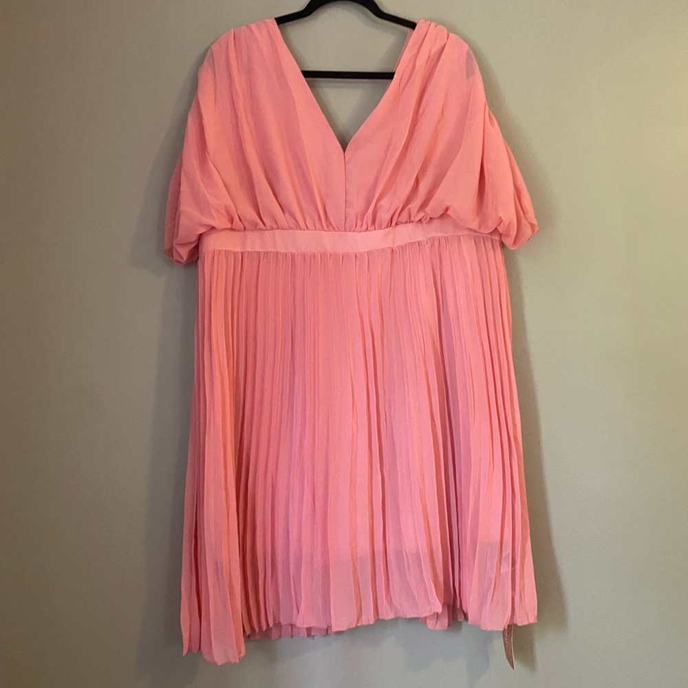 SHEIN Light Pink V-Neck Pleated Mini Dress 2XL (16)
